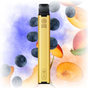 Gold Bar Blueberry Peach Disposable Vape with a sleek design, featuring blueberry and peach flavors.