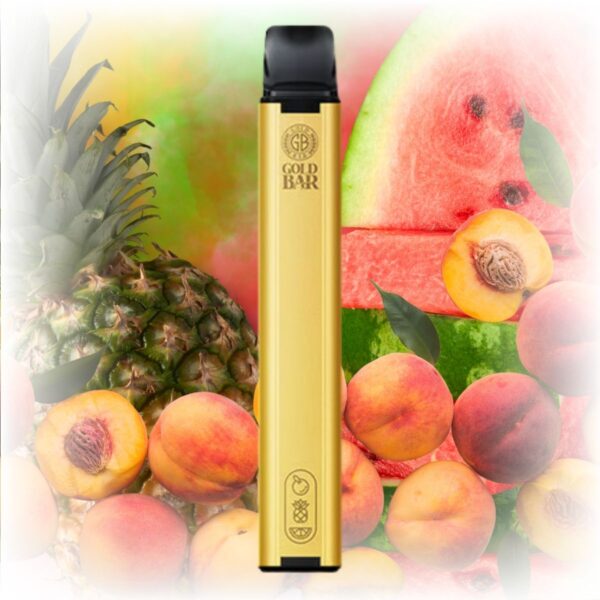 Gold Bar Hawaiian Sunrise Disposable Vape with a sleek design, featuring tropical fruit flavors.