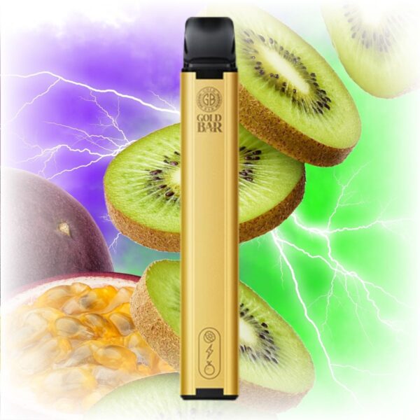 Gold Bar Kiwi Passion Disposable Vape with a sleek design, featuring kiwi and passion fruit flavors.