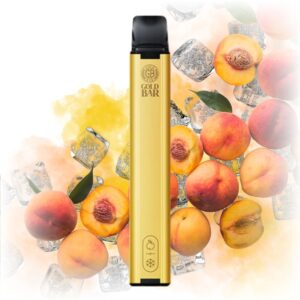 Gold Bar Peach Ice Disposable Vape with a sleek design, featuring peach and ice flavors.