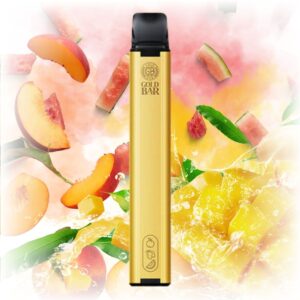 Gold Bar Peach Mango Watermelon Disposable Vape with a sleek design, featuring peach, mango, and watermelon flavors.