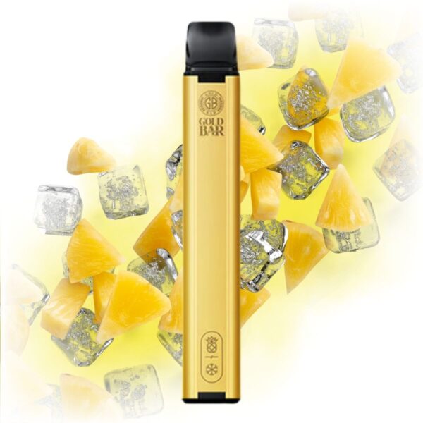 Gold Bar Pineapple Ice Disposable Vape with a sleek design, featuring pineapple and ice flavors.