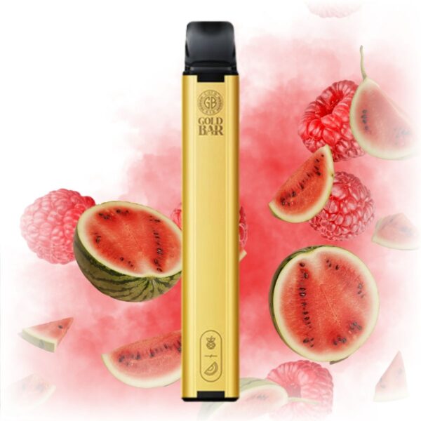 Gold Bar Raspberry Watermelon Disposable Vape with a sleek design, featuring raspberry and watermelon flavors.