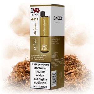 IVG 2400 2 in 1 Multi Flavour Tobacco Edition vape with a sleek design, featuring multiple tobacco flavors.