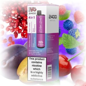 IVG 2400 4 in 1 Multi Flavour Plum Edition vape with a sleek design, featuring multiple plum flavors.