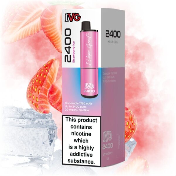 IVG 2400 Strawberry Ice vape with a sleek design, featuring a refreshing strawberry flavor with an icy finish.