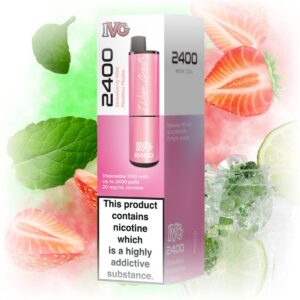 IVG 2400 Strawberry Mint Menthol Mojito vape with a sleek design, featuring strawberry, mint, menthol, and mojito flavors.