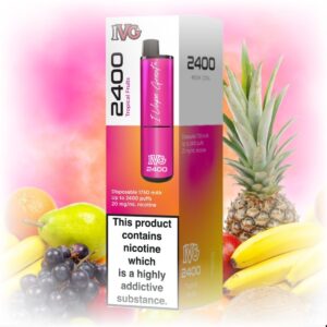 IVG 2400 Tropical Fruits vape with a sleek design, featuring a blend of tropical fruit flavors.