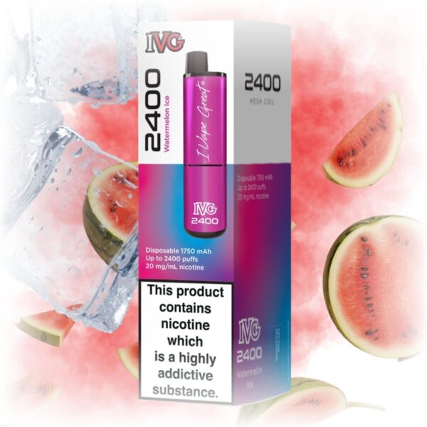 IVG 2400 Watermelon Ice vape with a sleek design, featuring a refreshing watermelon flavor with a cool icy finish.