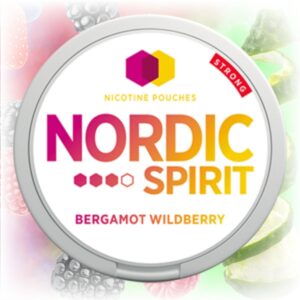 Nordic Spirit Bergamot Wildberry Slim Strong nicotine pouches in a sleek tin with bergamot and wildberry flavors.