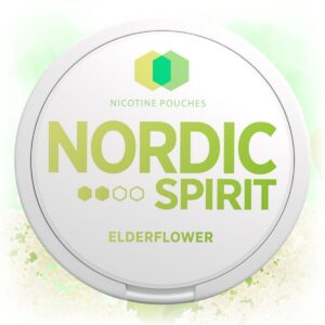 Nordic Spirit Elderflower Slim Normal nicotine pouches in a sleek tin with elderflower flavor.