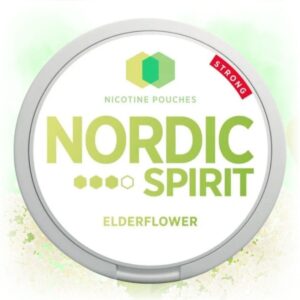 Nordic Spirit Elderflower Slim Strong nicotine pouches in a sleek tin with elderflower flavor.