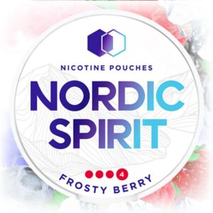 Nordic Spirit Frosty Berry Slim Extra Strong nicotine pouches in a sleek tin with frosty berry flavors.