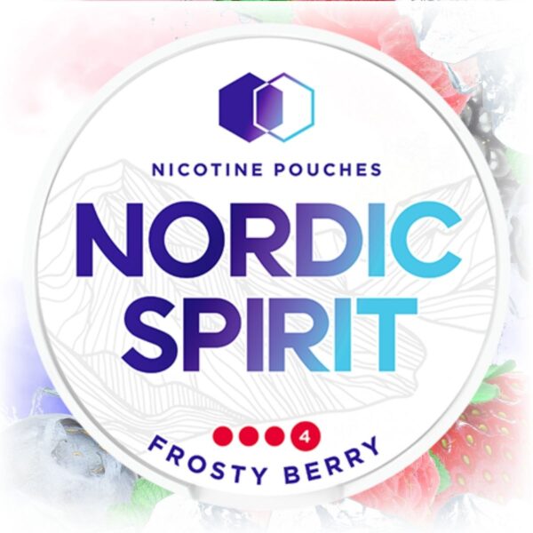 Nordic Spirit Frosty Berry Slim Extra Strong nicotine pouches in a sleek tin with frosty berry flavors.