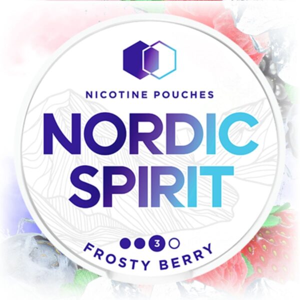 Nordic Spirit Frosty Berry Slim Strong nicotine pouches in a sleek tin with frosty berry flavors.