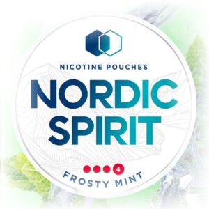 Nordic Spirit Frosty Mint Slim Extra Strong nicotine pouches in a sleek tin with frosty mint flavor.