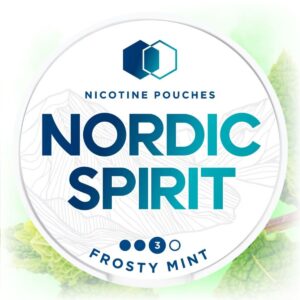 Nordic Spirit Frosty Mint Slim Strong nicotine pouches in a sleek tin with a frosty mint flavor.