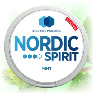 Nordic Spirit Mint Slim Strong nicotine pouches in a sleek tin with mint flavor.