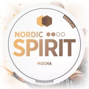 Nordic Spirit Mocha Slim Strong nicotine pouches in a sleek tin with mocha flavor.