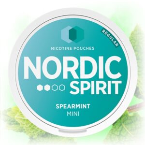 Nordic Spirit Spearmint Mini Normal nicotine pouches in a sleek tin with spearmint flavor.