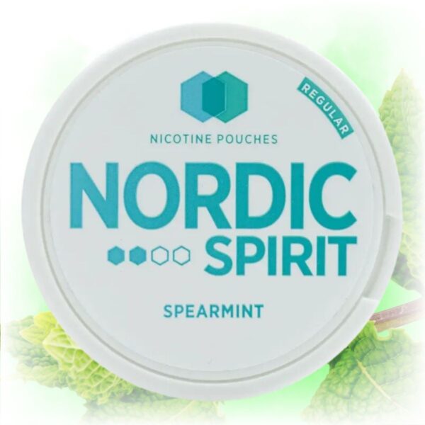 Nordic Spirit Spearmint Slim Normal nicotine pouches in a sleek tin with spearmint flavor.