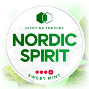 Nordic Spirit Sweet Mint Slim Extra Strong nicotine pouches in a sleek tin with sweet mint flavor.