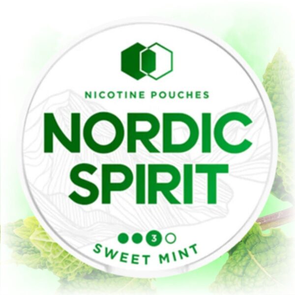 Nordic Spirit Sweet Mint Slim Strong nicotine pouches in a sleek tin with a sweet mint flavor.