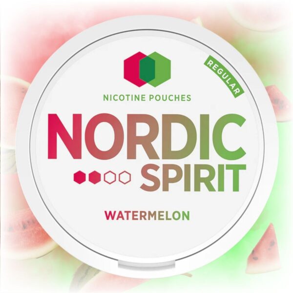 Nordic Spirit Watermelon Slim Normal nicotine pouches in a sleek tin with watermelon flavor.