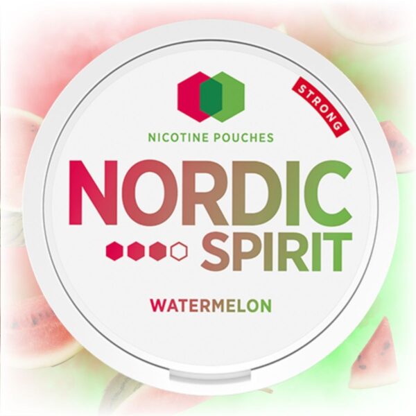 Nordic Spirit Watermelon Slim Strong nicotine pouches in a sleek tin with watermelon flavor.