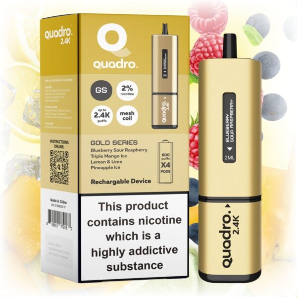 Quadro 2400 Gold Series Vape with a sleek design featuring a luxurious gold finish.