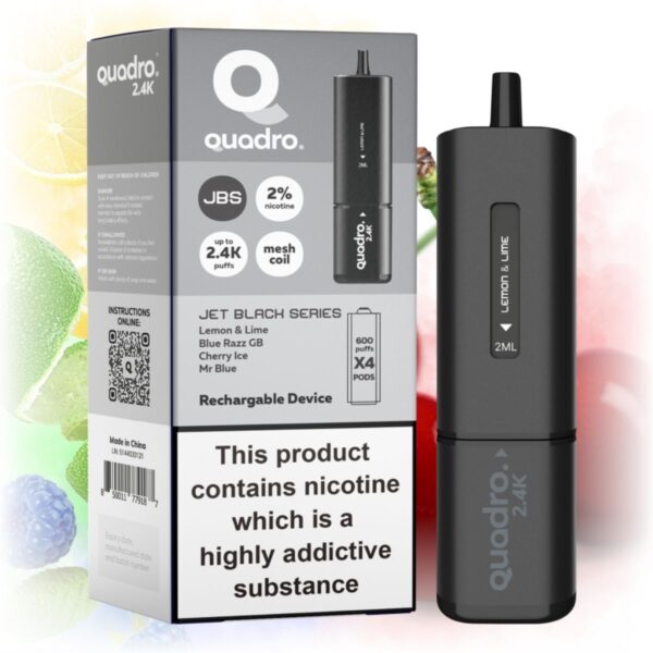 Quadro 2400 Jet Black Series Vape with a sleek design featuring a sleek jet black finish.