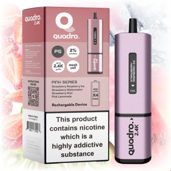 Quadro 2400 Pink Series Vape with a sleek design featuring a vibrant pink finish.