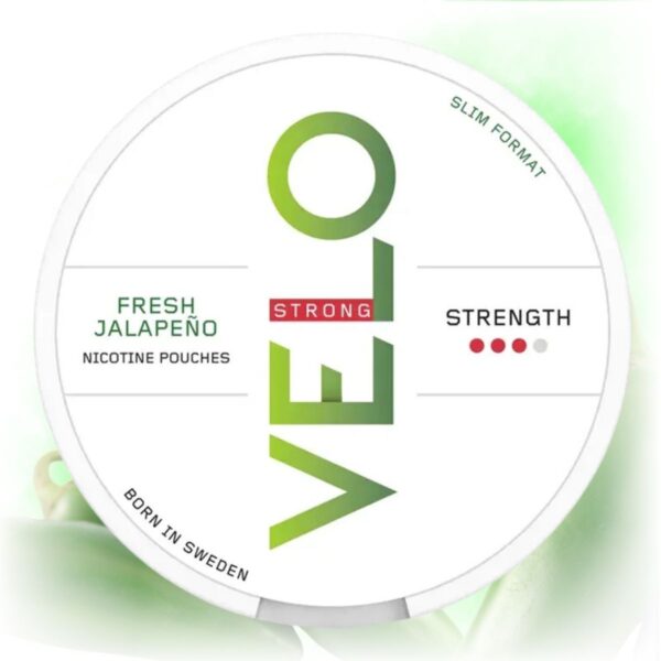 VELO Fresh Jalapeño nicotine pouches in a sleek tin with a spicy jalapeño flavor.