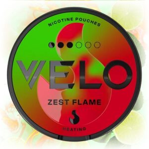 VELO Zest Flame nicotine pouches in a sleek tin with a zesty and fiery flavor.